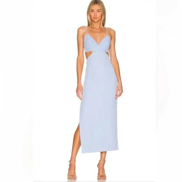 Bardot Cut Out Slit Classy Midi Fitted Cocktail Dress in Light Blue Size XXL. - Picture 2 of 15